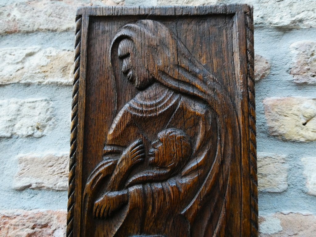 Religieus antiek paneel kerststal Jozef Maria Jezus kerst, Ophalen of Verzenden