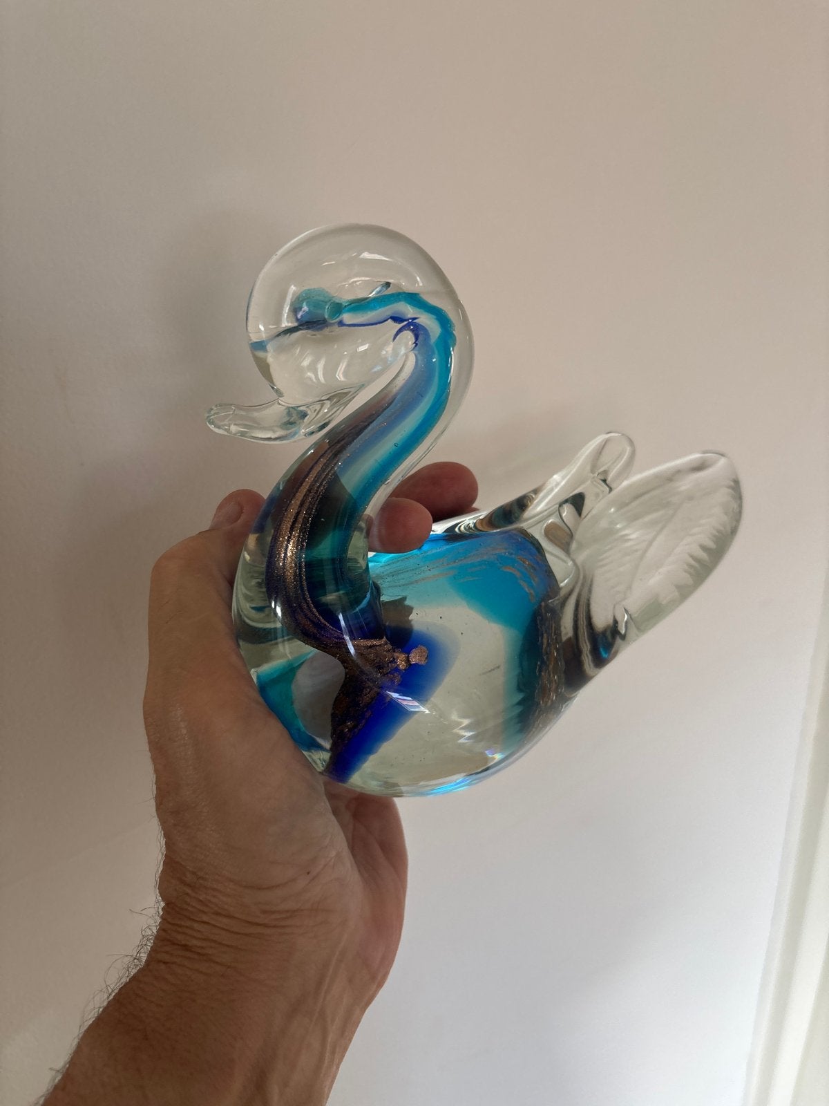 Murano Glazen Zwaan - Blauw met Goudfolie, Ophalen of Verzenden