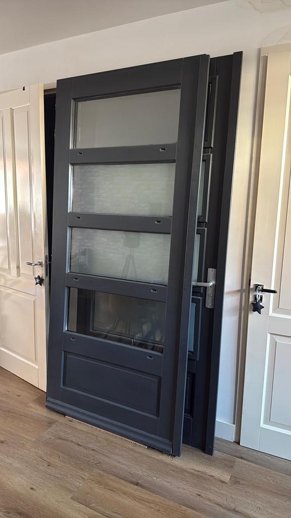 Moderne Antraciet Voordeur 220x230 met Mat Glas, Ophalen, 120 cm of meer, 215 cm of meer, Glas