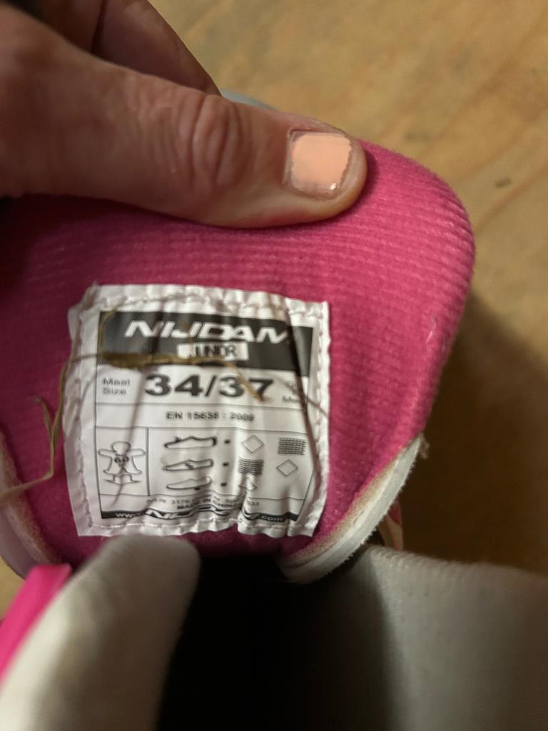 Roze/ witte schaatsen Nijdam maat 30- 33, Ophalen, Gebruikt, IJshockeyschaatsen, Nijdam