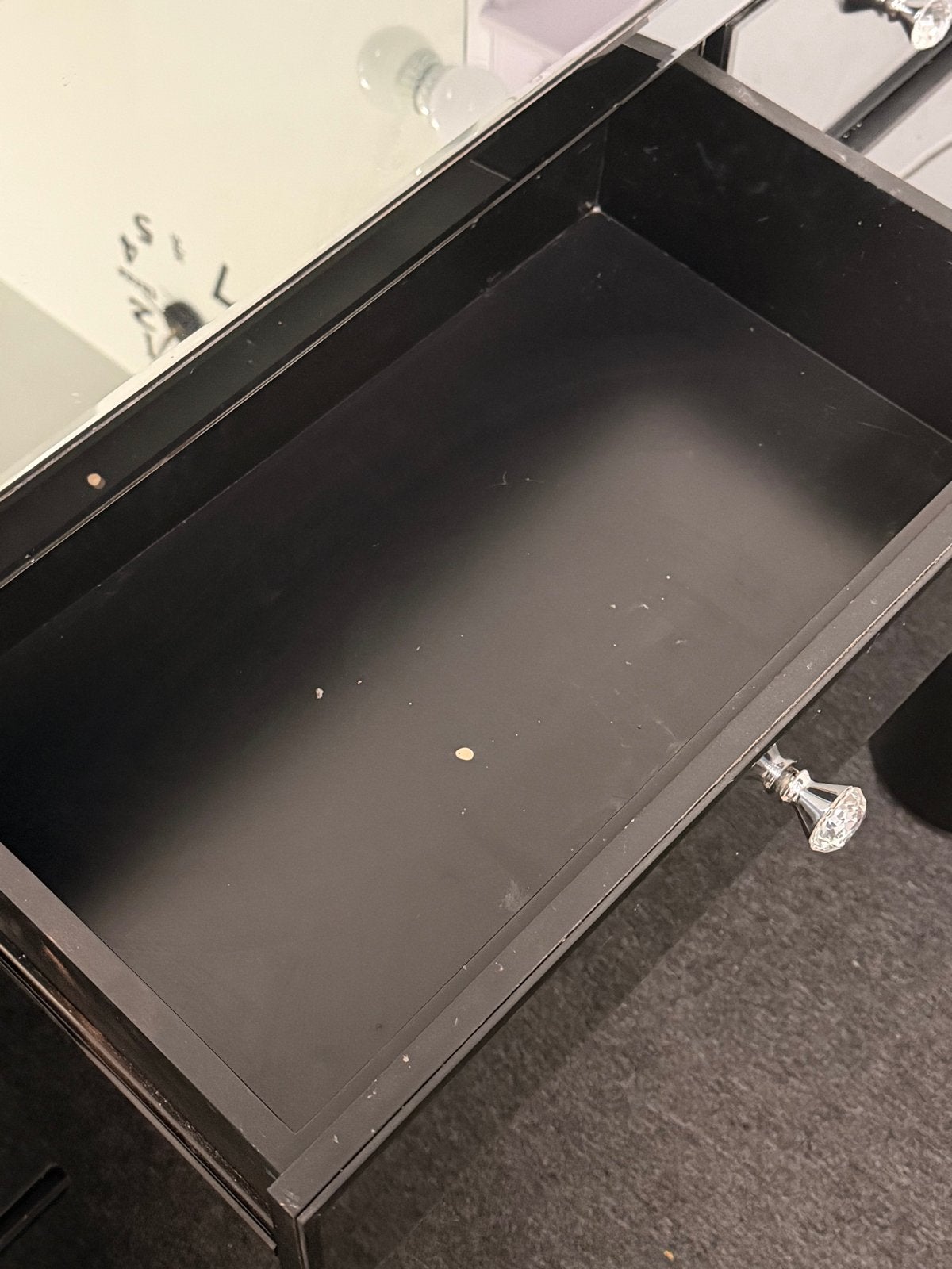 Zwarte kaptafel met spiegel en verlichting, Ophalen, Gebruikt, 100 tot 150 cm, 50 tot 100 cm