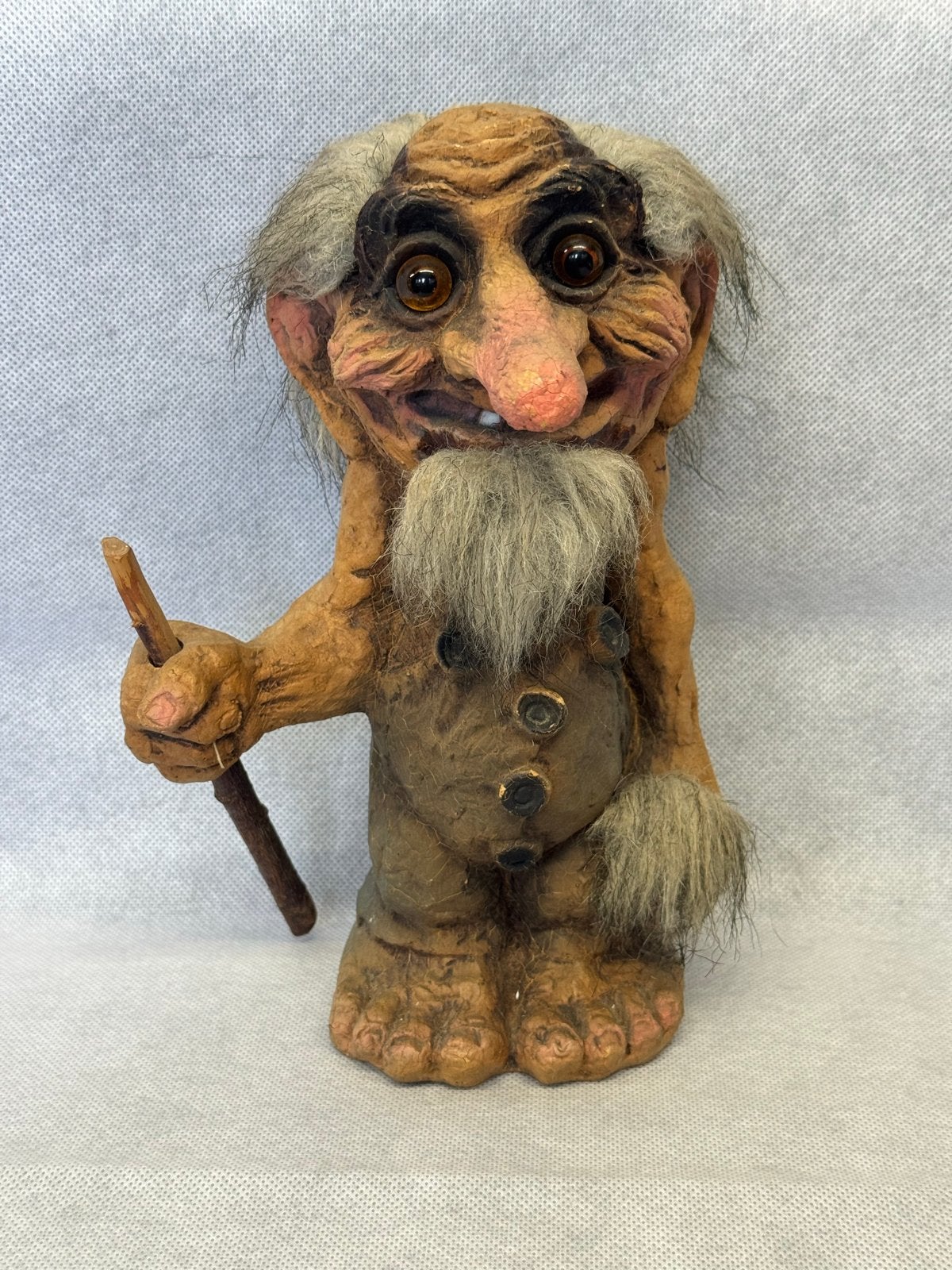 Grote Vintage Noorse Trol - Opa met Wandelstok - 27 cm, Verzenden