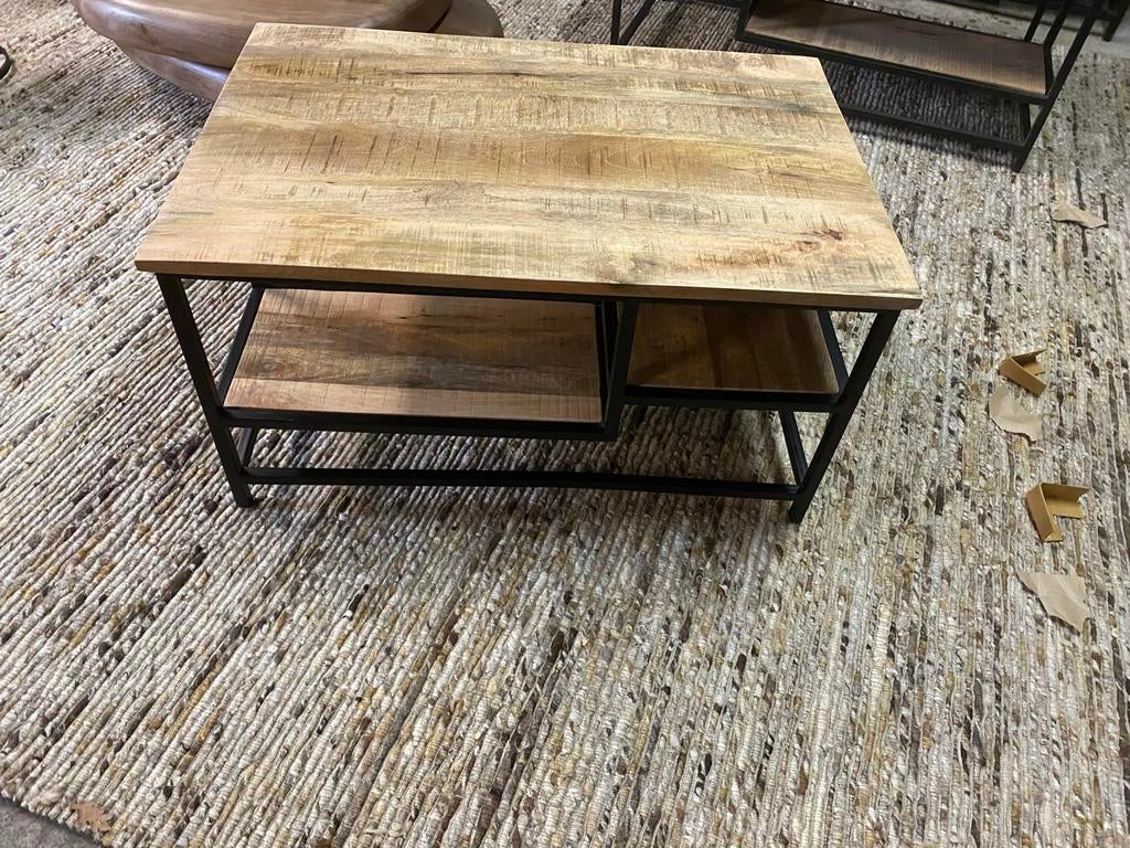 Salontafel massief mangohout 90x60x48 cm met legplanken leg