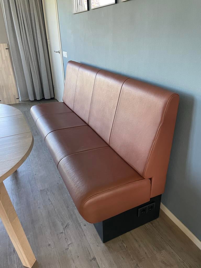 Bruin/zwarte eettafelbank met stopcontacten, Ophalen, Gebruikt, 75 tot 100 cm, Overige materialen