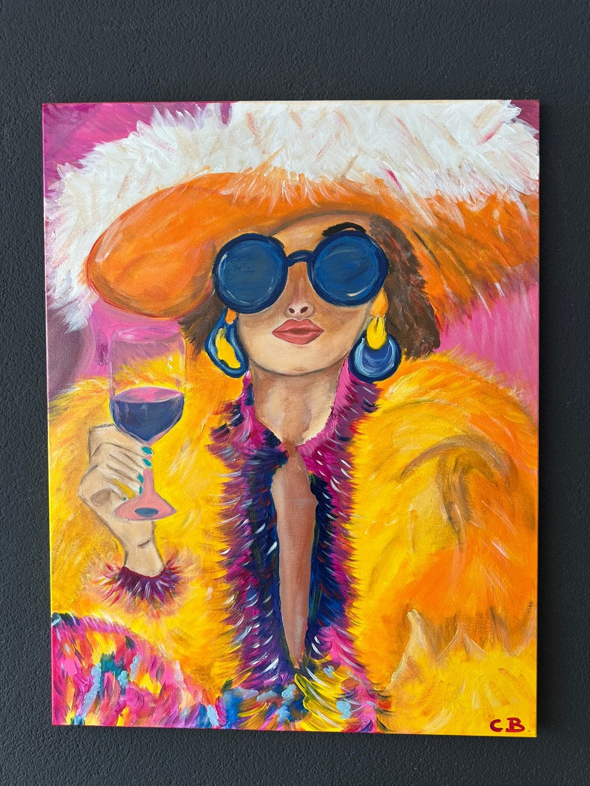Popart Vrouw met Wijn: Kleurrijk Schilderij op Canvas, Ophalen of Verzenden