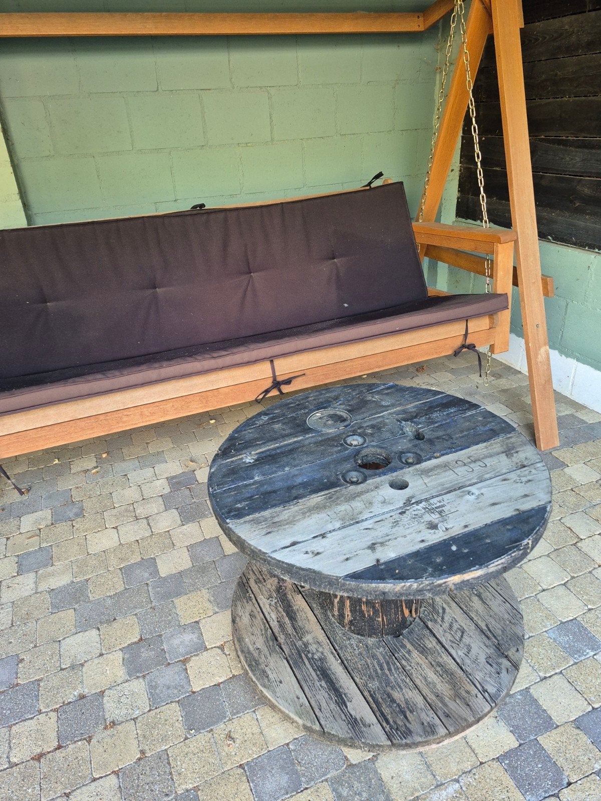 Houten haspel / bijzettafel voor tuin, Tuin en Terras, Ophalen, Gebruikt, Hout