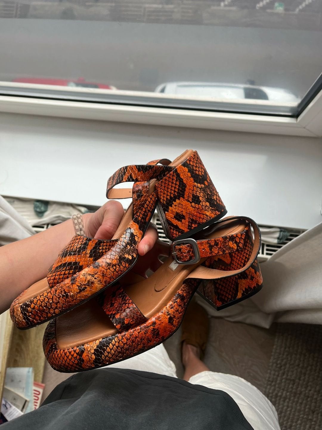 Miista Print Sandalen met Blokhak sandals retro vintage, Oranje, Gedragen, Sandalen of Muiltjes, Ophalen of Verzenden