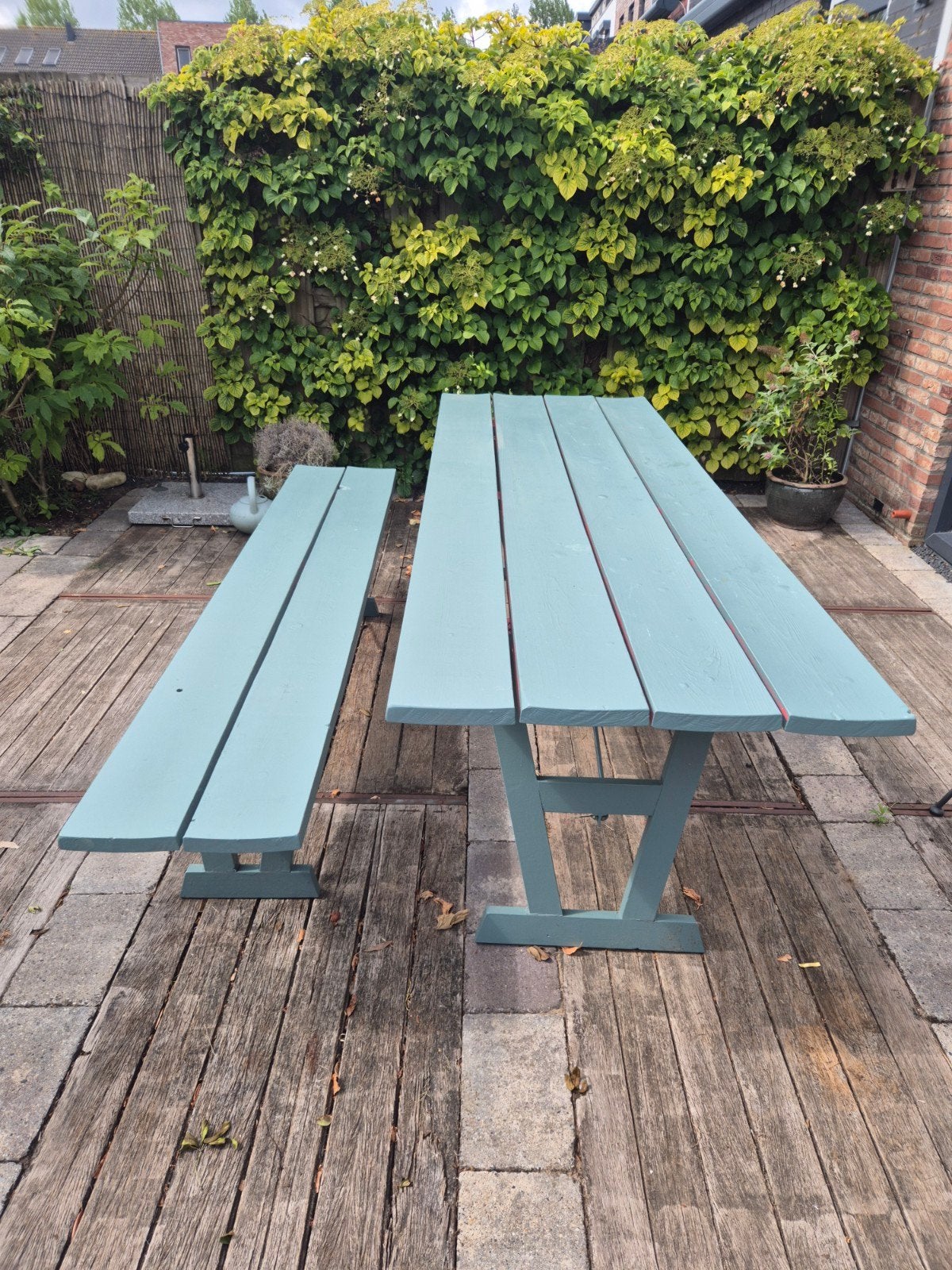 Inklapbare tuintafel met bankje, Ophalen, Gebruikt, Inklapbaar, Rechthoekig