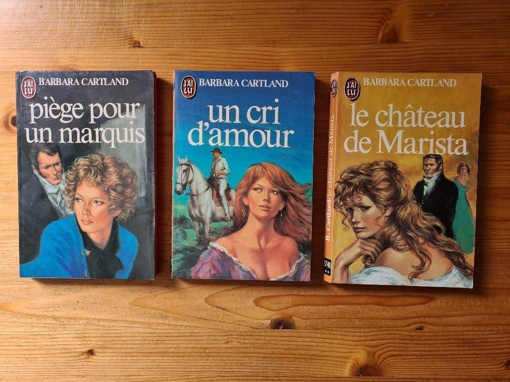 Drie romans van Barbara Cartland (Franstalig), Ophalen of Verzenden, Gelezen, Barbara Cartland, Fictie