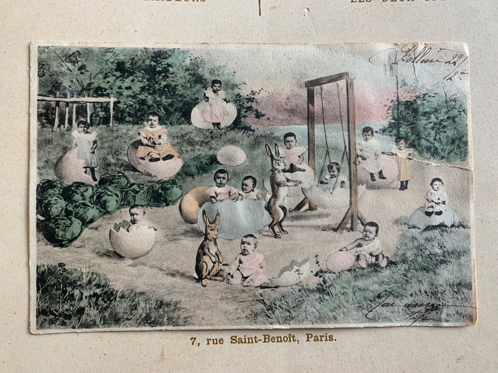 1904 Baby’s in de speeltuin met paashazen (BA), Ophalen of Verzenden, Voor 1920, Gelopen, Kinderen
