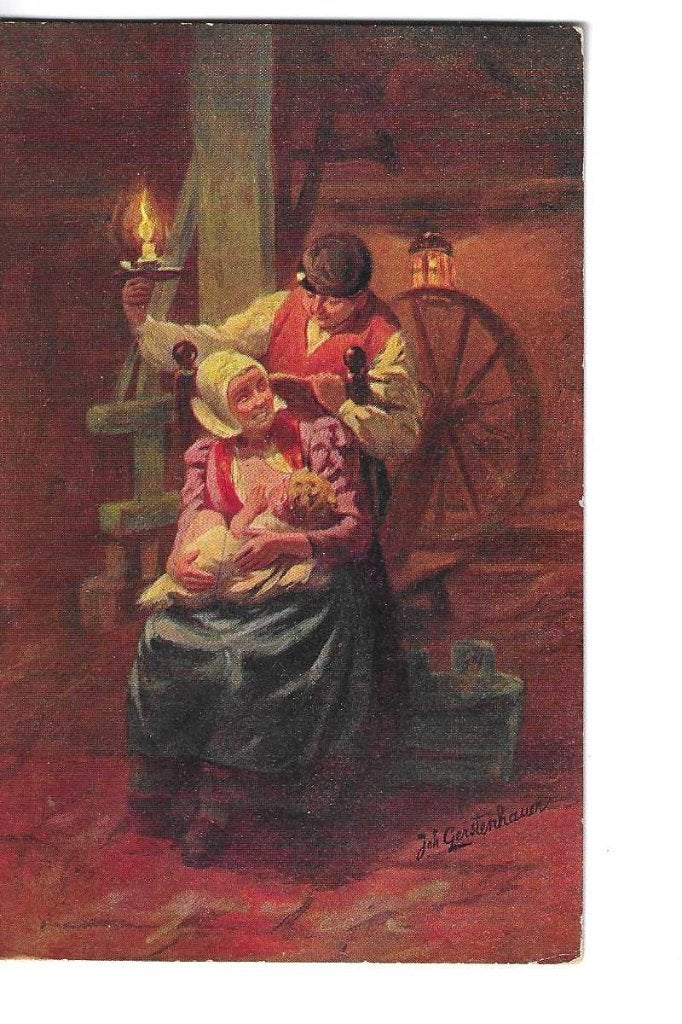 baby aan de borst  gesign. gerstenhauer1910, Verzenden, Voor 1920, Gelopen, Kinderen