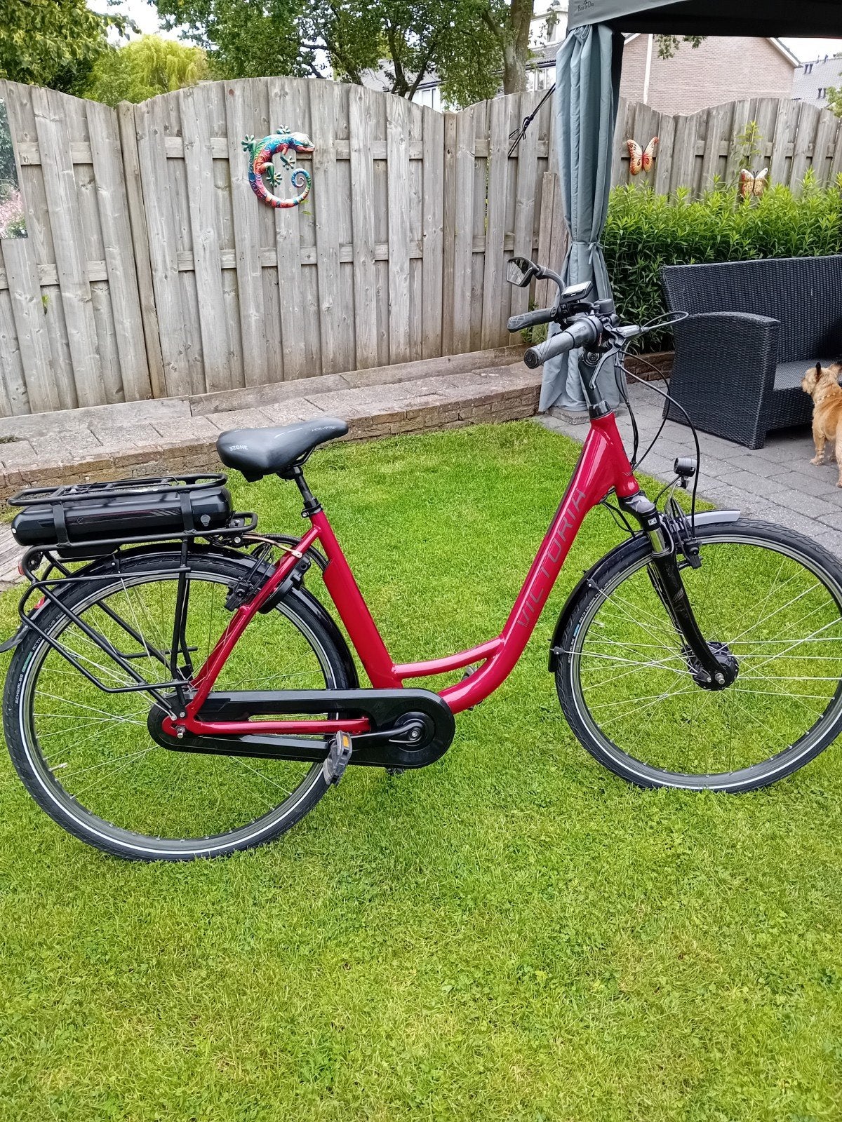 Elektrische fiets rood met zwart 28inch, Fietsen en Brommers, Fietsen | Dames | Moederfietsen, Gebruikt, Velgrem, Versnellingen