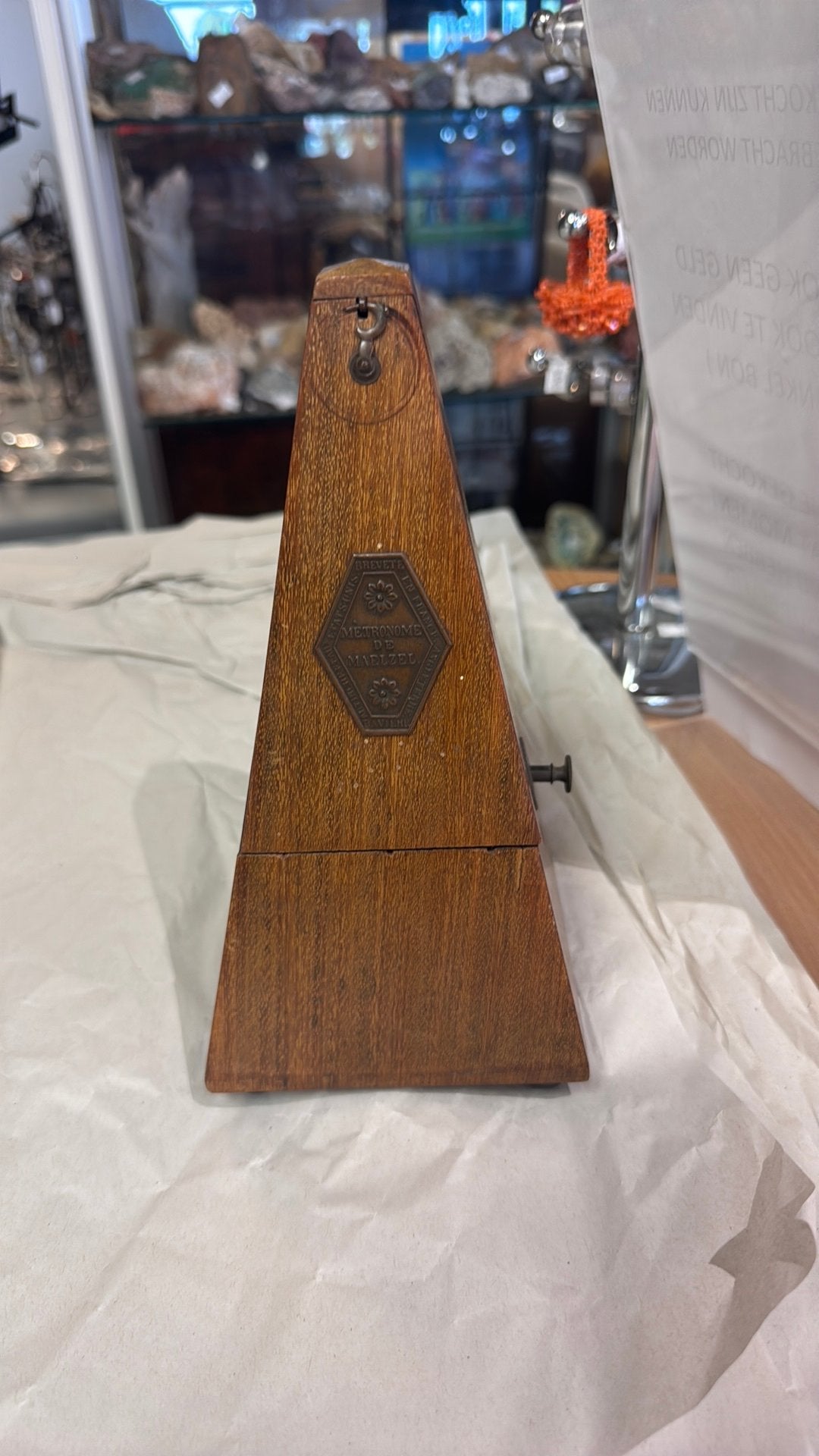 Antieke houten metronoom met opwindmachine, Ophalen of Verzenden, Zo goed als nieuw
