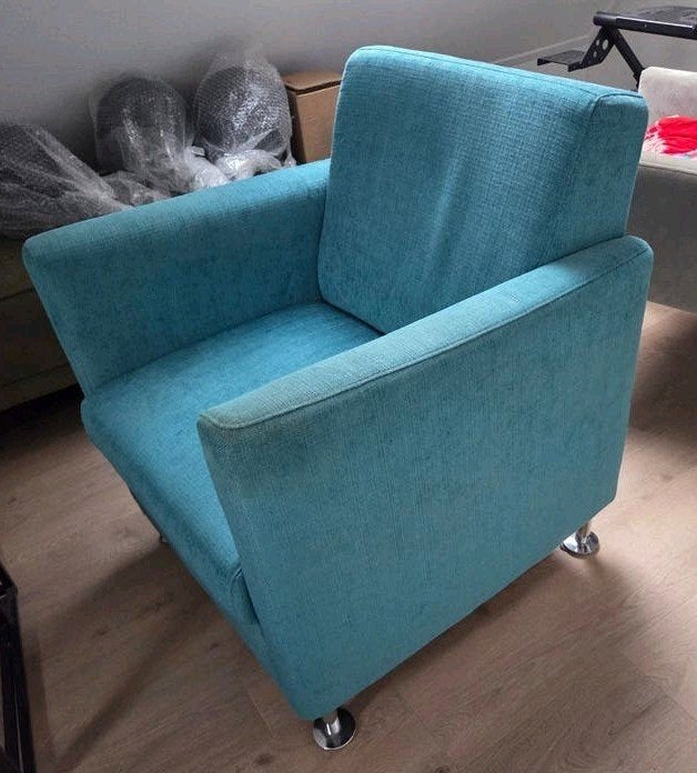 Blauwe fauteuil - Comfortabel en stijlvol, Huis en Inrichting, Fauteuils, Ophalen, Gebruikt, 75 tot 100 cm, 50 tot 75 cm