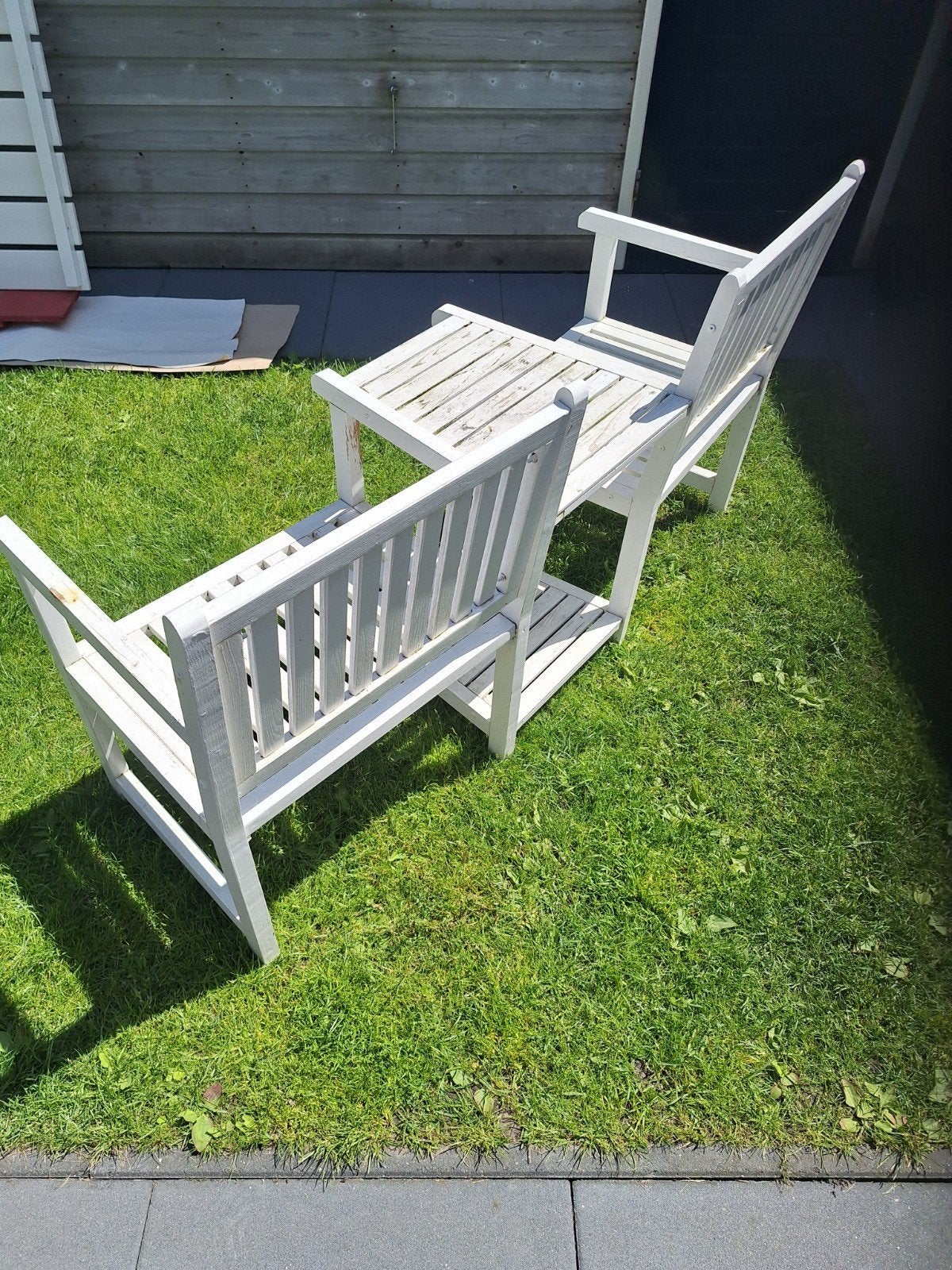 Leuke sierbank met tafeltje voor in de tuin, Tuin en Terras, Ophalen, Gebruikt, Hout