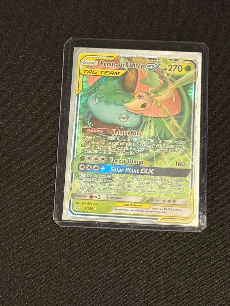 Venusaur&snivy GX tag team, Ophalen of Verzenden, Zo goed als nieuw, Foil