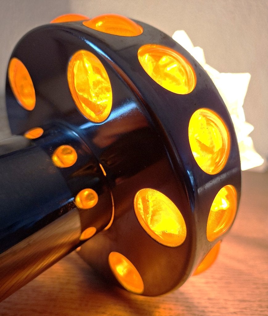 Space Age- Oranje- Chroom hanglamp- design Massive/Raak-70s, Gebruikt, Glas, Vintage - Space Age design  - Raak - Massive - chroom -oranje