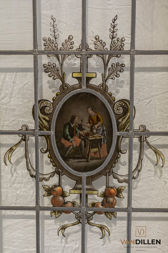 Antieke ensuite deuren glas in lood gebrandschilderd UNIEK!, 120 cm of meer, Binnendeur, Ophalen of Verzenden, Zo goed als nieuw