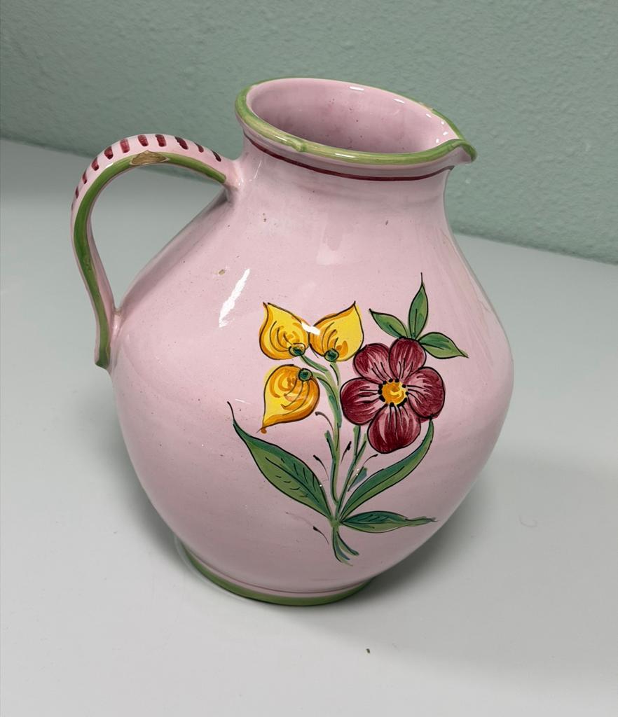 Vintage handgeschilderd keramieke kan roze bloemmotief GROOT, Ophalen of Verzenden