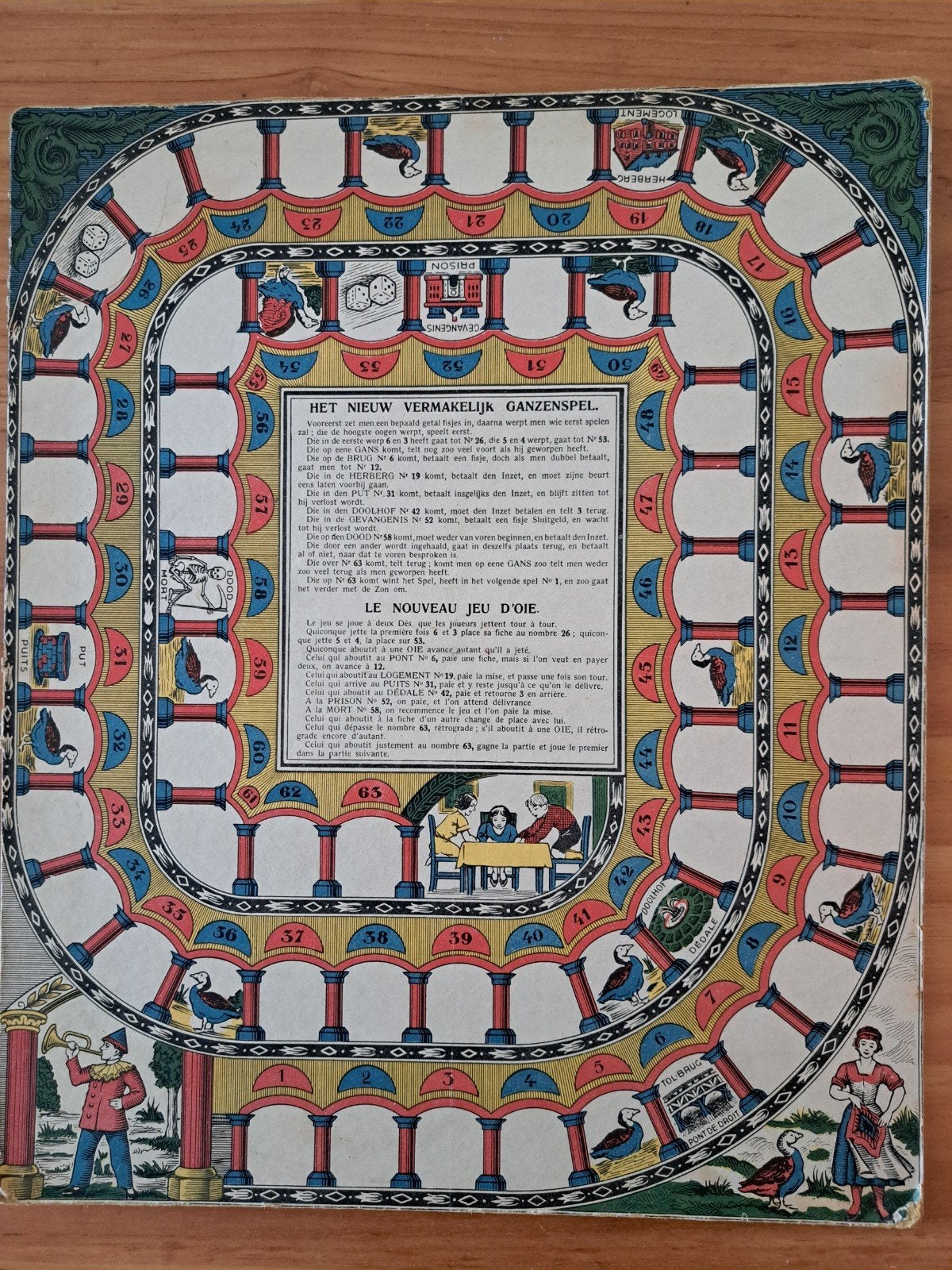 Het Nieuw Vermakelijk Ganzenspel - Antiek Bordspel, Ophalen of Verzenden