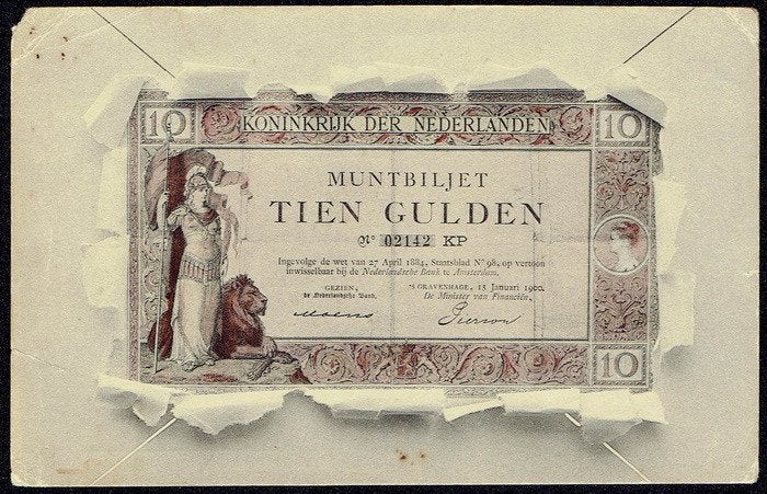 Nederland, 1900, oude briefkaart, afbeelding, 10 gulden., Verzenden, Briefkaart