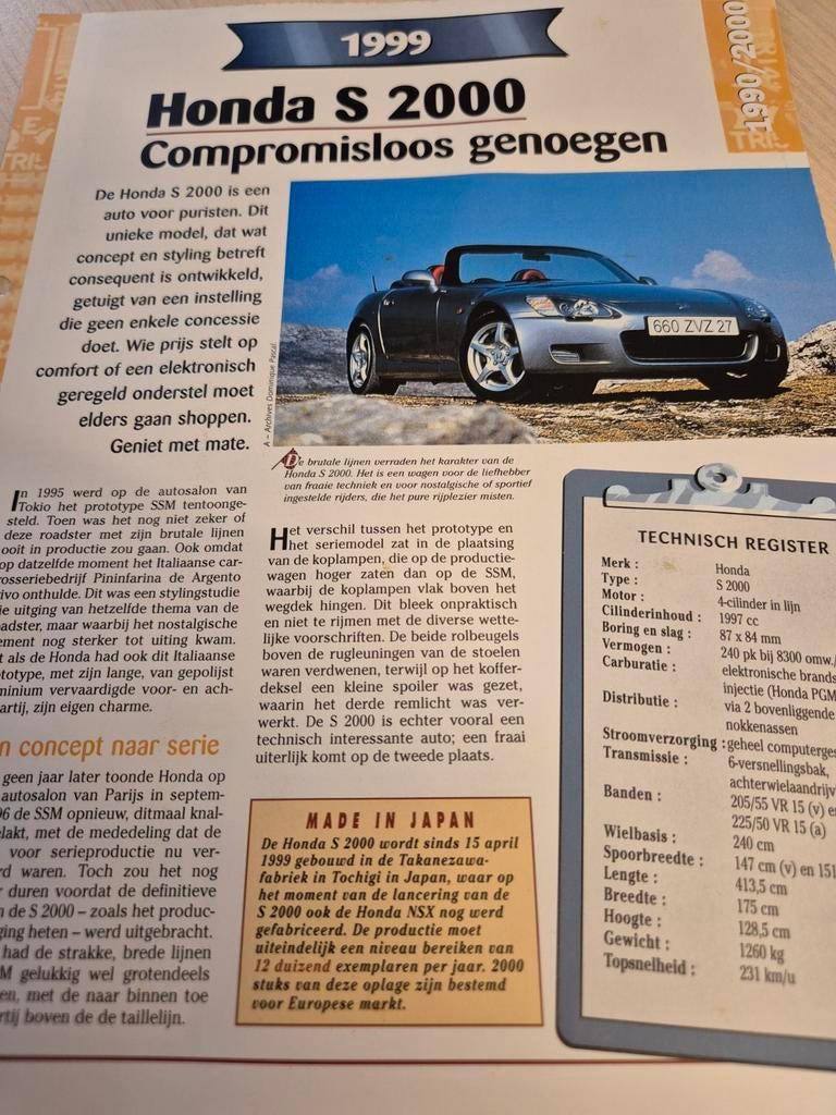 Nederlands Honda S2000 cabriolet uitgave izgst porto 2,75, Ophalen of Verzenden, Zo goed als nieuw, Honda