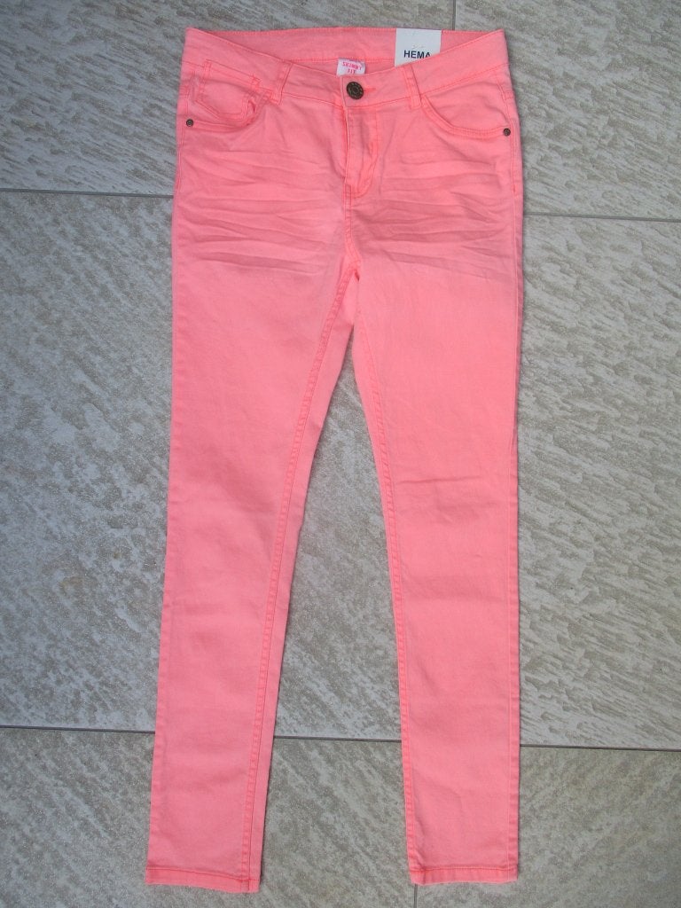 Hema lange broek fluor roze spijkerbroek NIEUW skinny mt 158, Kinderen en Baby's, Kinderkleding | Maat 158, Broek, Meisje, Nieuw