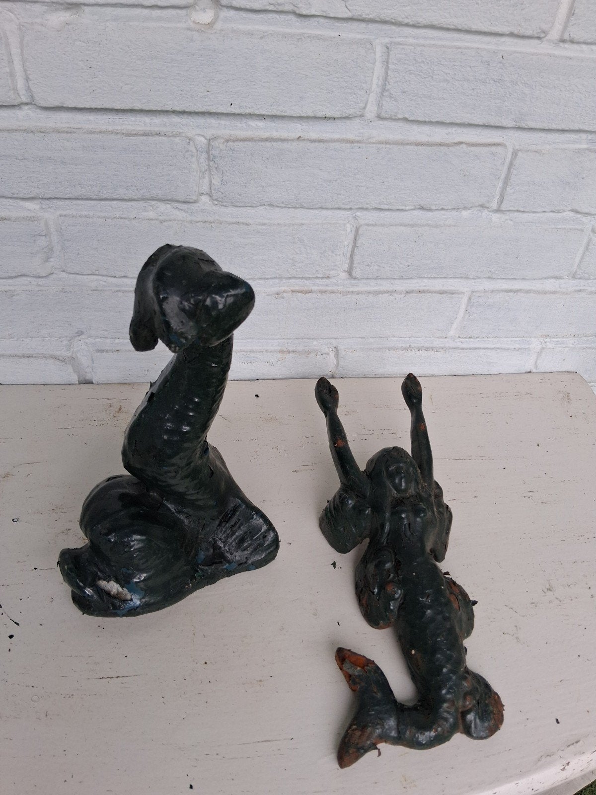 Vintage gietijzeren deurstoppers  vis en zeemeermin, Ophalen