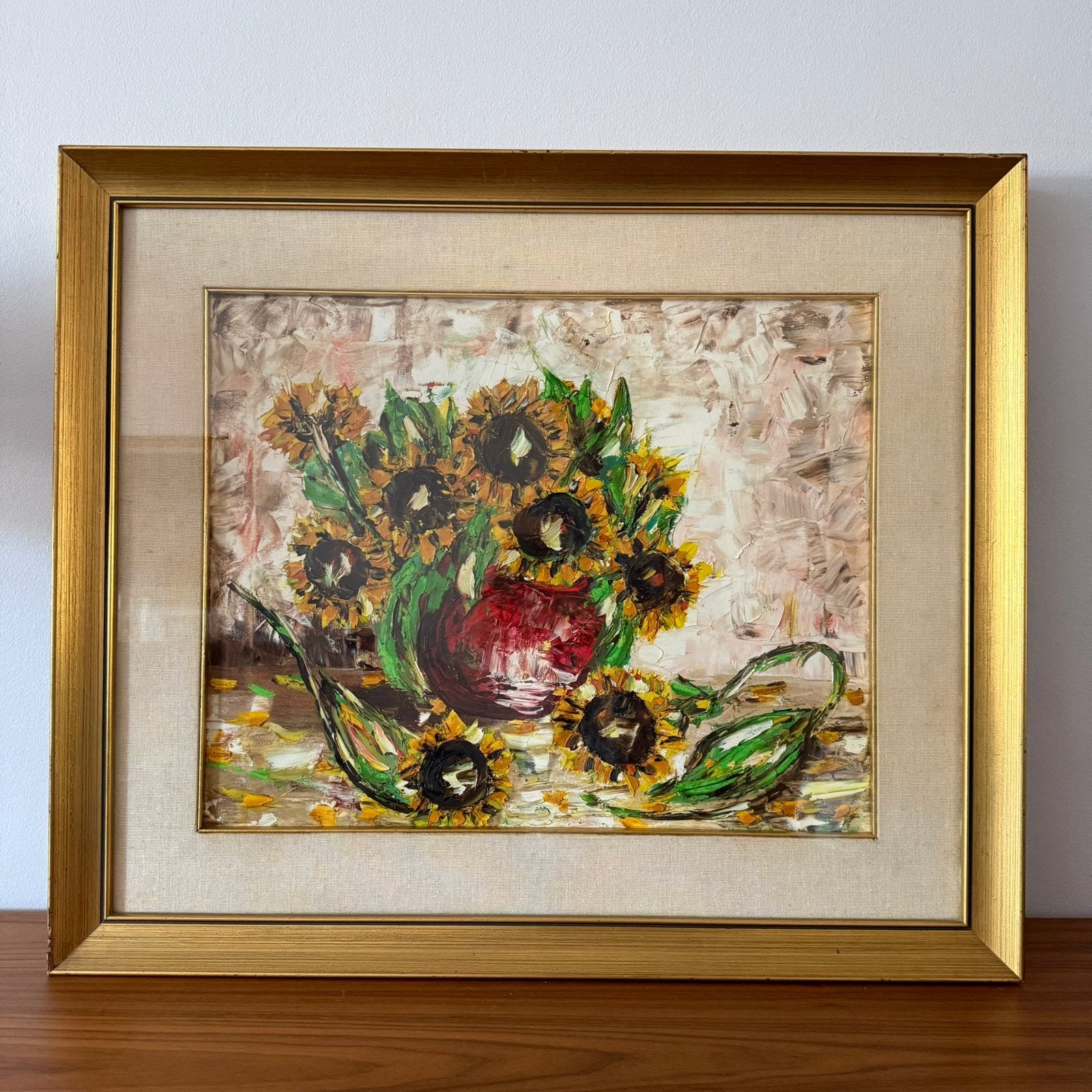 Schilderij, zonnebloemen, Italië, vintage, brocante, jr 70, Ophalen of Verzenden