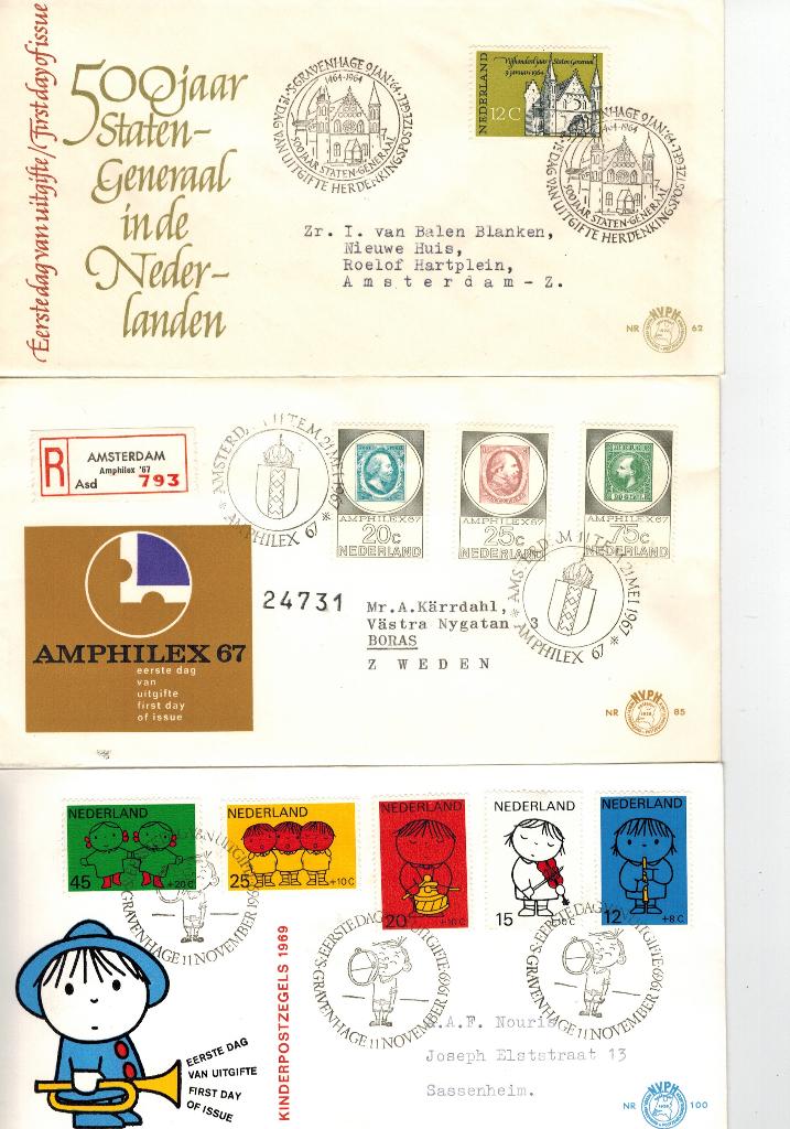 FDC-E:    4 FDC’s Nederland, hoge waarde., Postzegels en Munten, Verzenden, Onbeschreven, Nederland