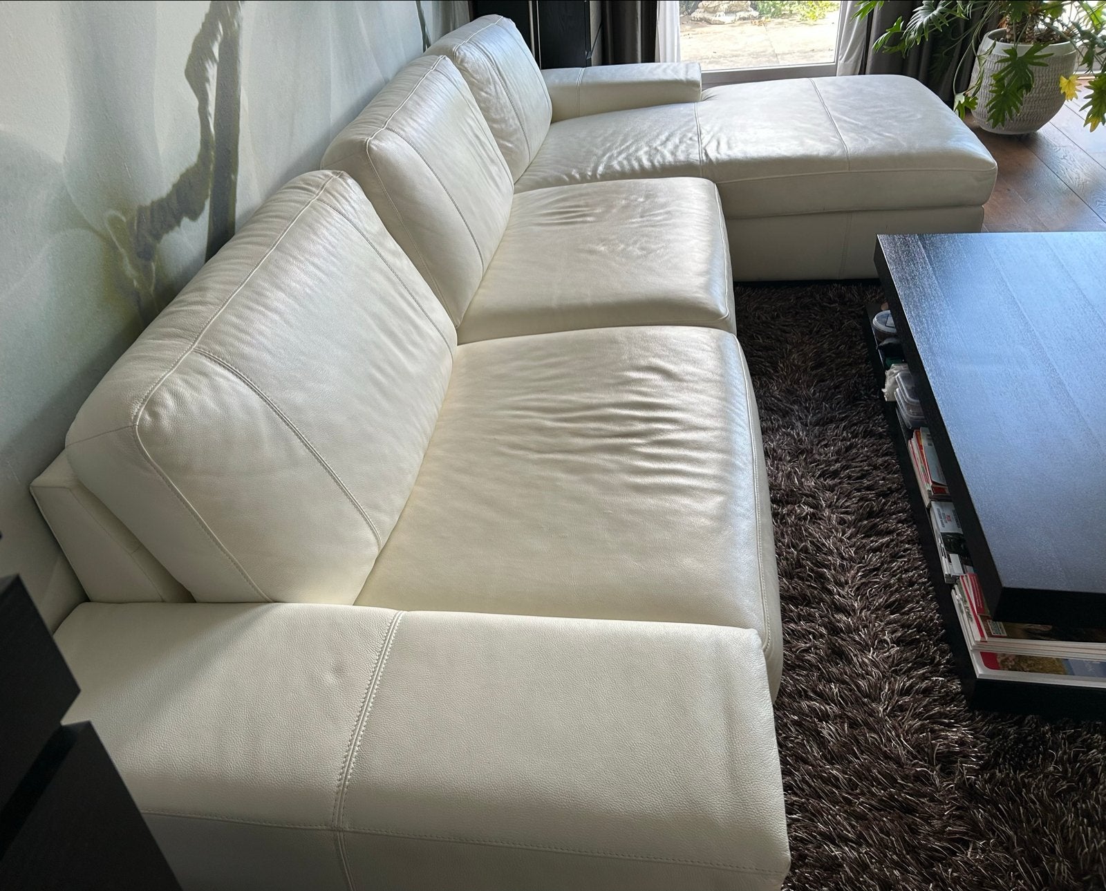 Leren Long Chair Bankstel - Catania Wit (Henders & Hazel), Huis en Inrichting, Banken | Bankstellen, Gebruikt, Hoekbank, 300 cm of meer
