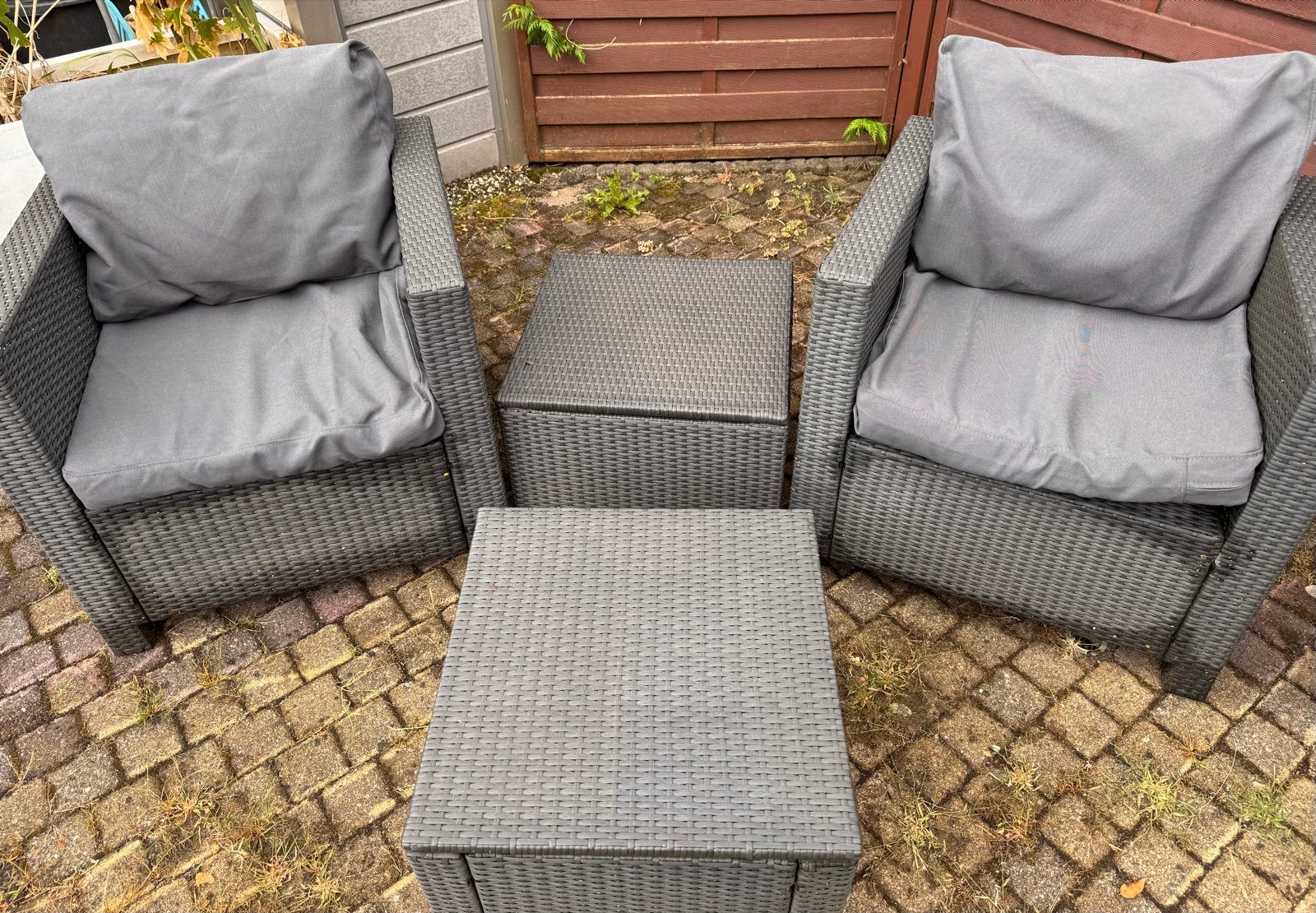 Loungeset Wicker Grijs met Kussens, Tuin en Terras, Tuinsets en Loungesets, Gebruikt, Loungeset, Wicker, Stoel