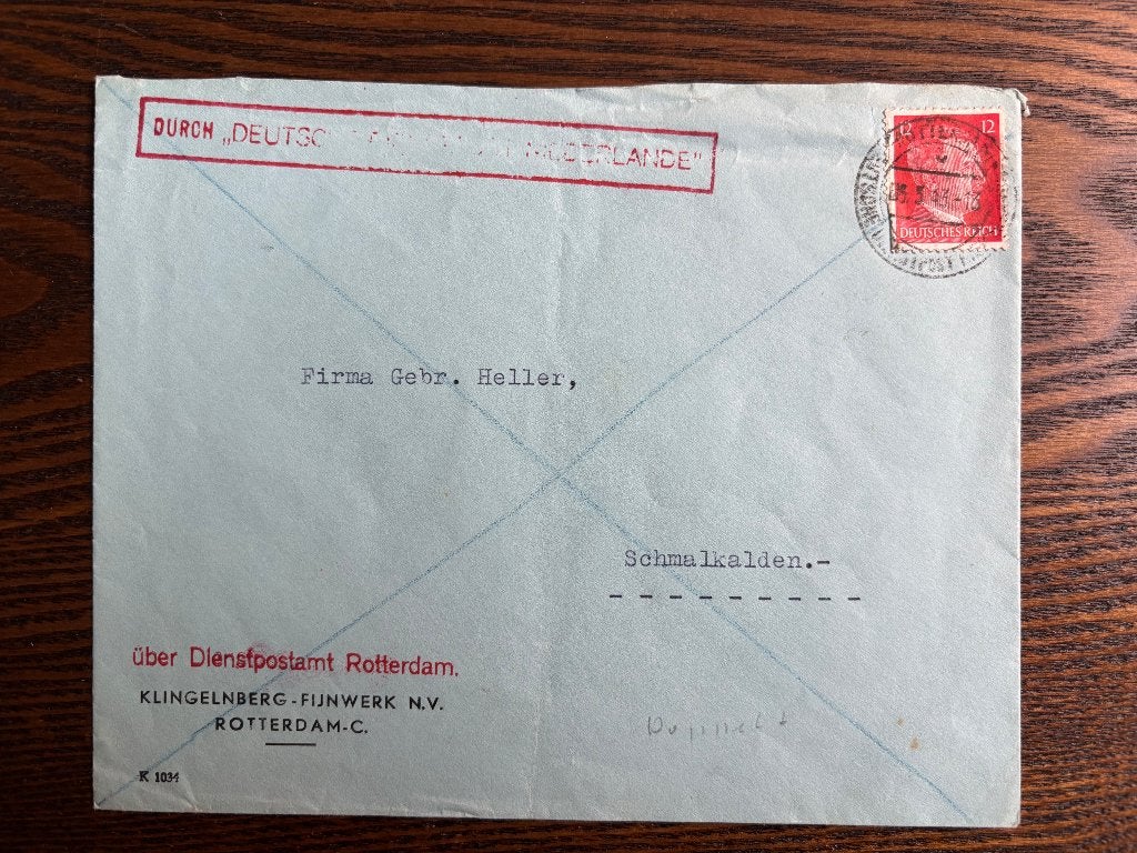 Poststuk Duitse Dienspost, NL in WO2, over Rotterdam, Verzenden, Envelop