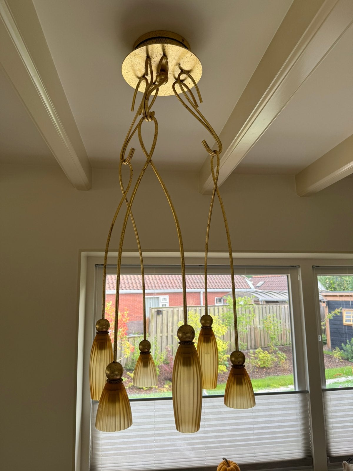 Design Terzani hanglamp, 6 kelken, Murano glas en bladgoud, Ophalen, Hanglamp, 46 cm, E14 (klein)