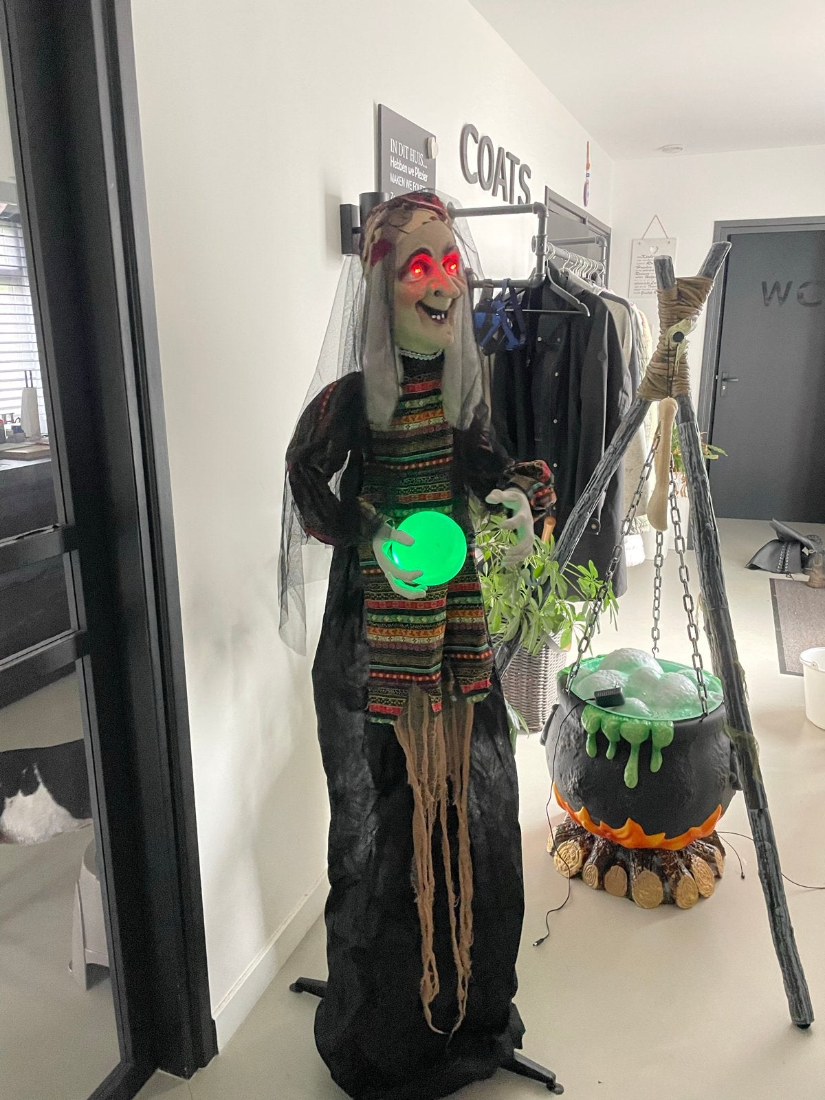 Heks met lichtgevende bol- Halloween decoratie, Ophalen of Verzenden, Zo goed als nieuw, Versiering, Halloween of Griezel