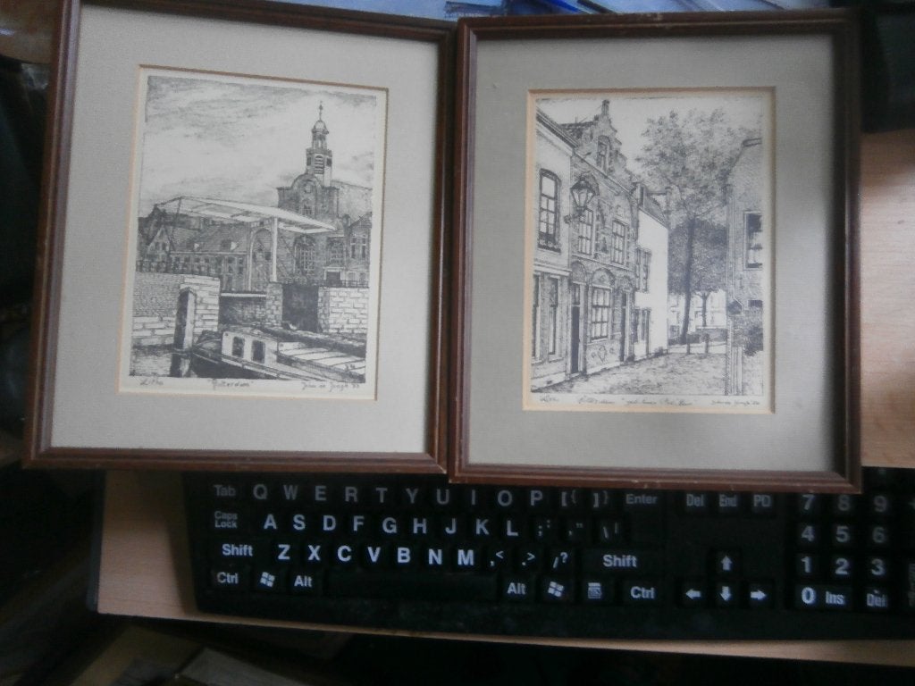 Delfshaven Rotterdam, 2 ingel litho's van John de JONGH, Antiek en Kunst, Ophalen of Verzenden