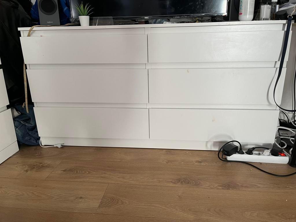 KULLEN chest of 6 drawers, white, 140x40x72 cm, Huis en Inrichting, Kasten | Ladekasten, Ophalen, 100 tot 150 cm, 5 laden of meer