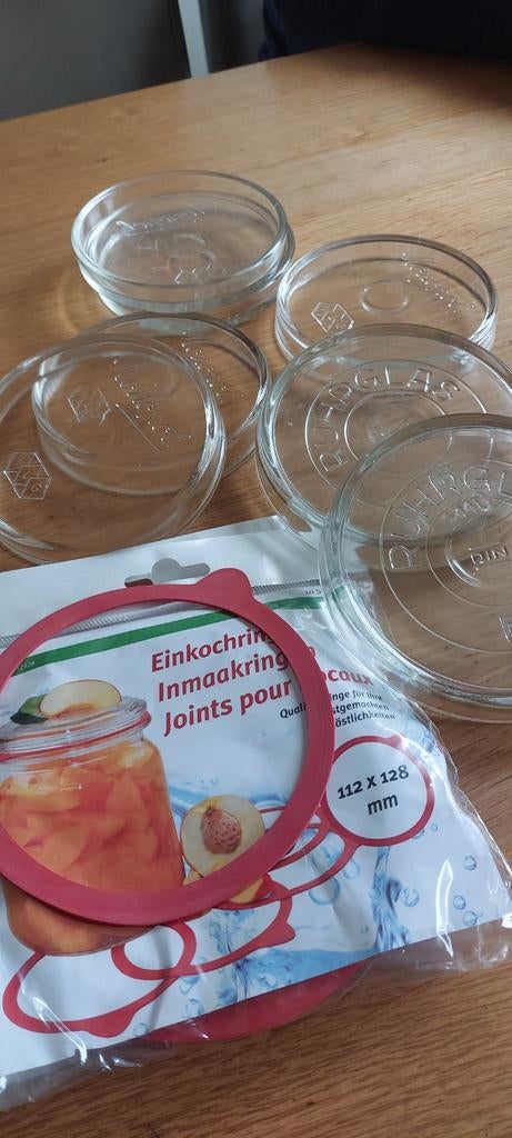 Deksels en rubbers voor inmaakpotten weckpotten 110mm, Ophalen of Verzenden, Nieuw, Glas of Kopje