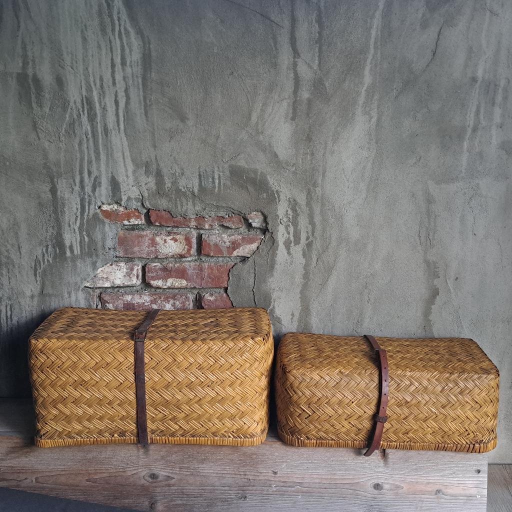 1x Oude rieten reiskoffer koffer reismand met riem *Etage3*, Huis en Inrichting, Gebruikt, ., Ophalen of Verzenden, .