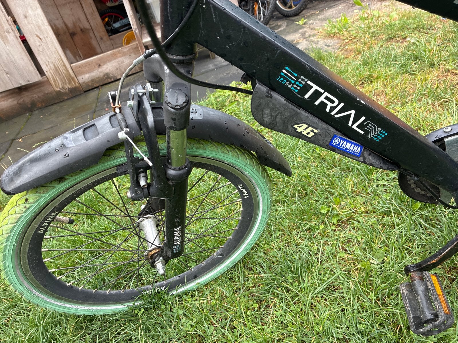 Trial fiets met vering en groene banden, Minder dan 10 versnellingen, Gebruikt, Velgrem, 53 tot 57 cm