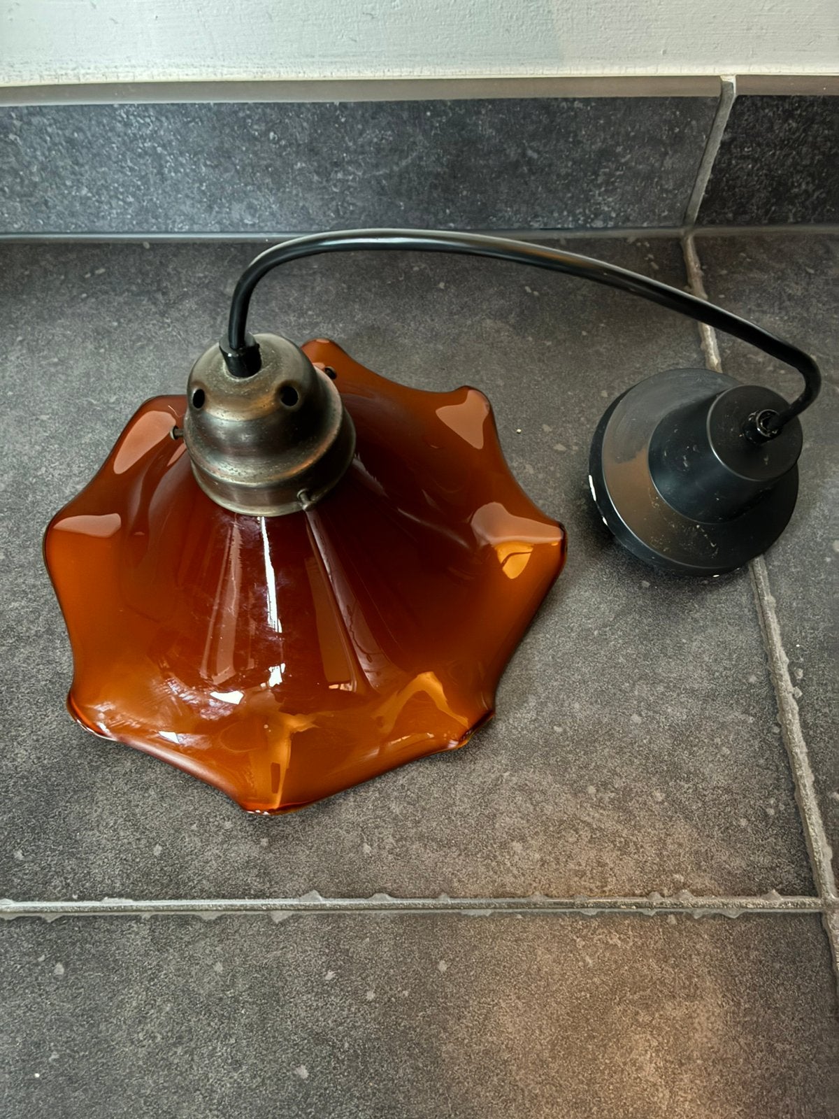 Oude glazen hanglamp, Ophalen of Verzenden, Gebruikt