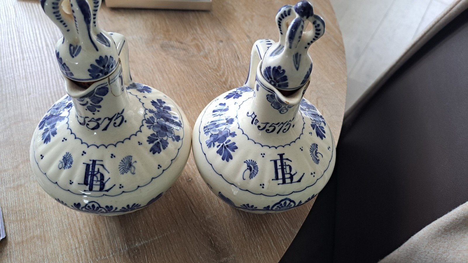 Set van 2 antieke Delfts blauwe kannen, gemerkt, Antiek en Kunst, Ophalen of Verzenden