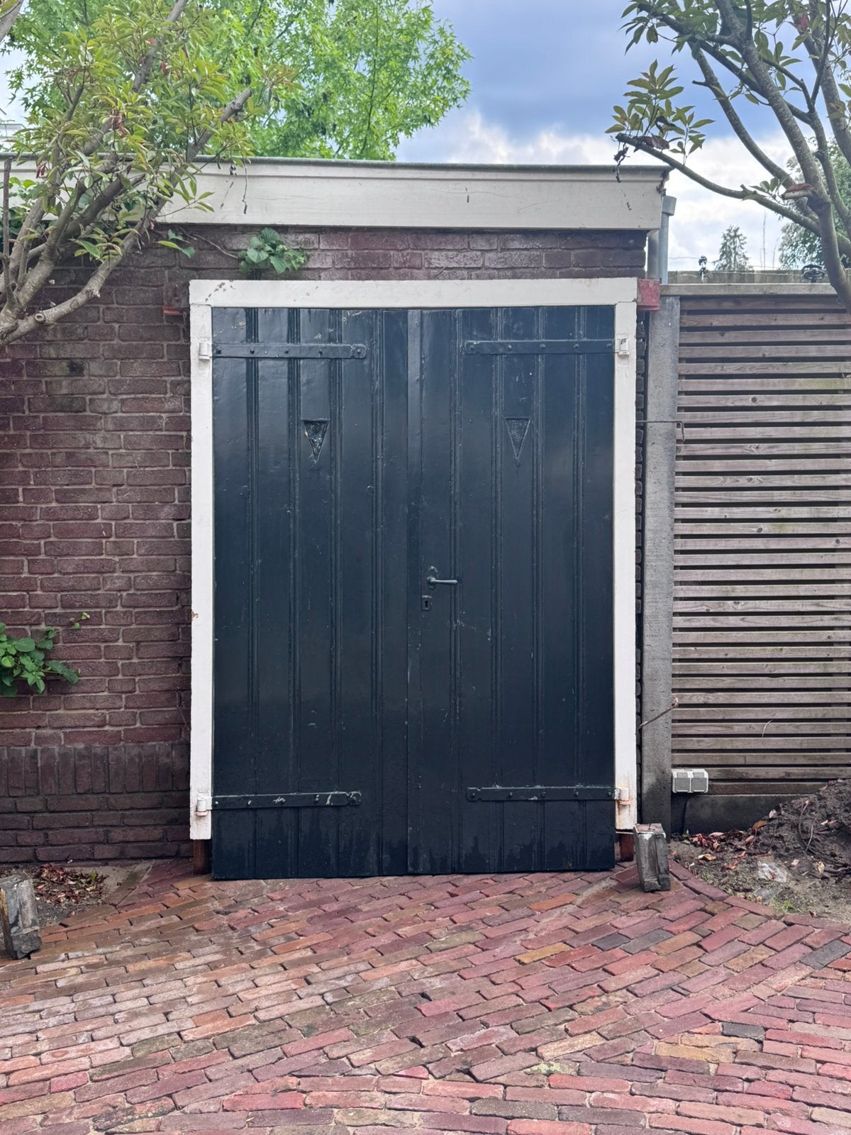 Originele 1925-1930 garagedeur beide openslaand, Ophalen, Gebruikt, Garagedeur, Hout