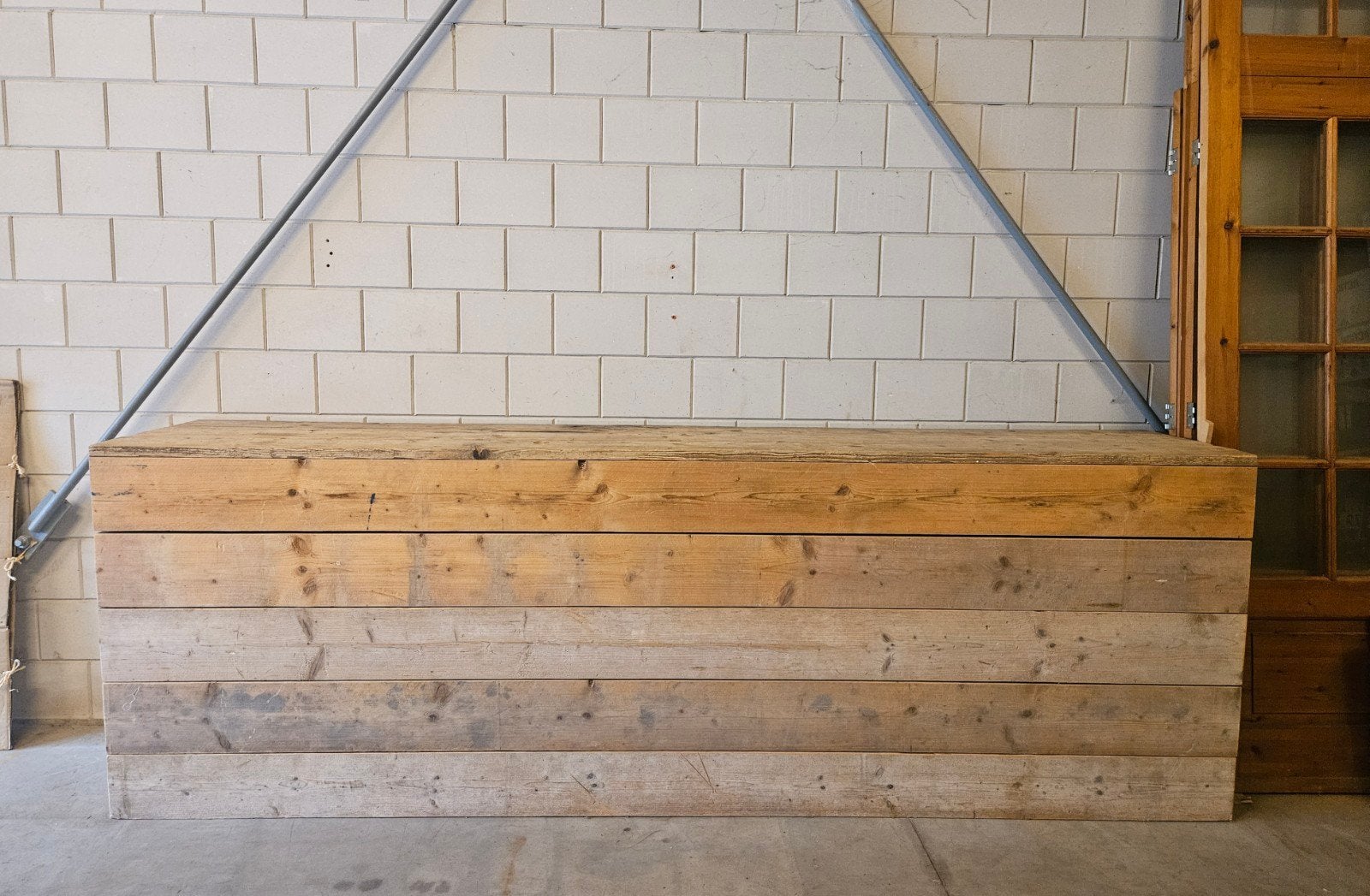 Steigerhouten toonbank/werkbank 3m breed, 1m hoog, Ophalen