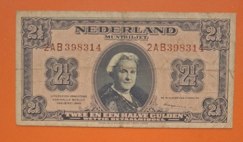 Muntbiljet 2,5 gulden 1945 Wilhelmina, cat. PL16.c2, Verzenden, 2½ gulden, Los biljet