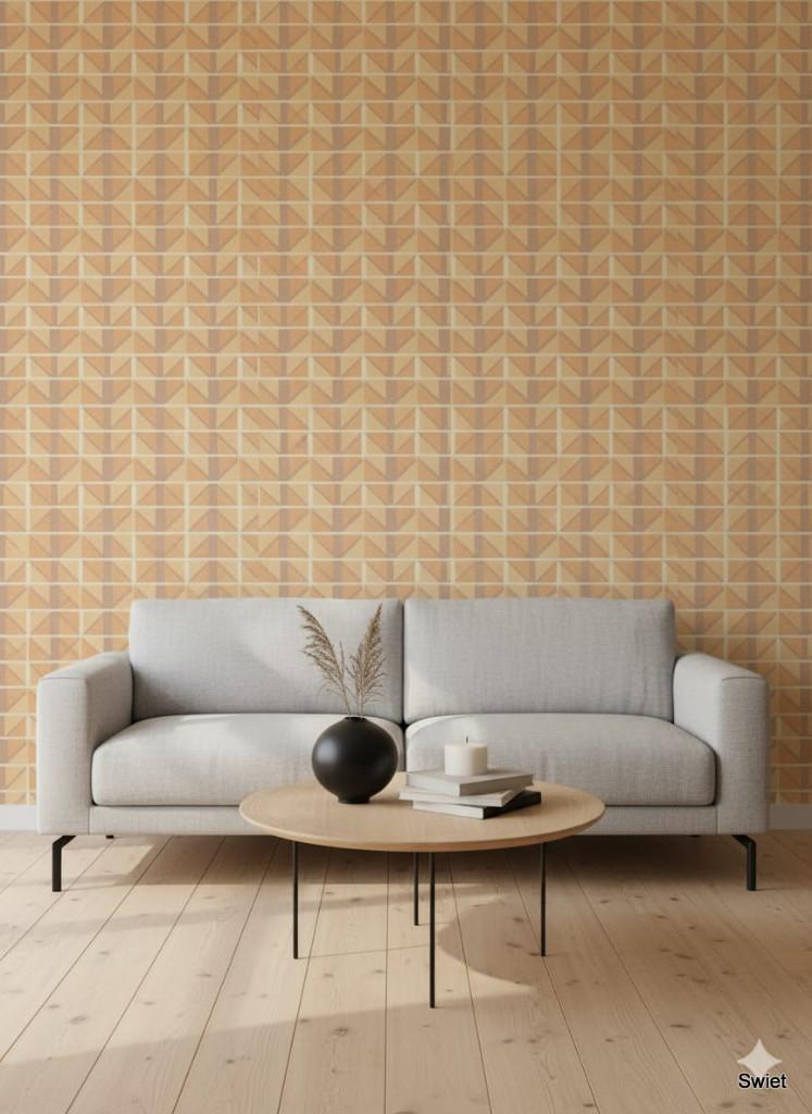 14131 retro grafisch vintage wallpaper oranje bruin swiet, Verzenden, Bruin