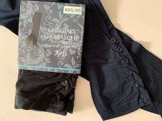 2 Nieuwe leggings met knoopjes zwart / donkerblauw xxs/xs, Legging, Zwart, Nieuw, Overige maten