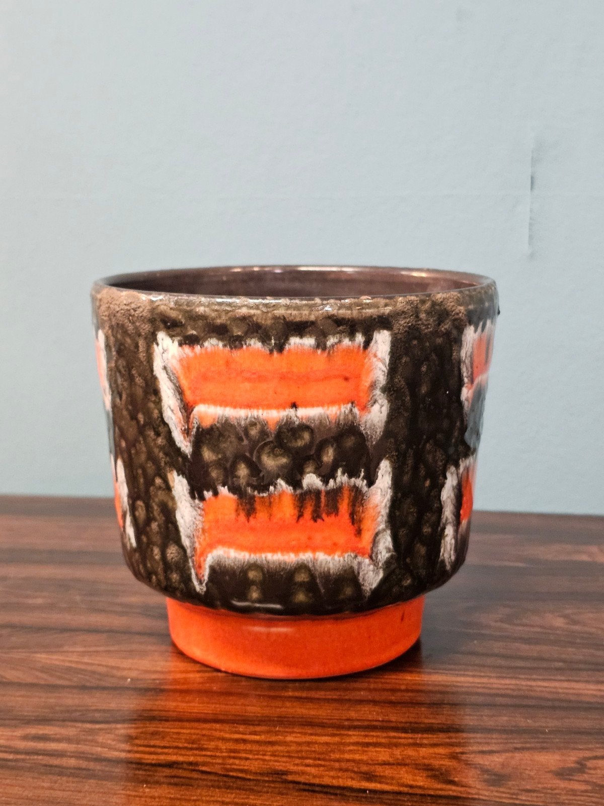 Vintage Germany Keramische Bloempot Oranje Jaren 70, Ophalen of Verzenden