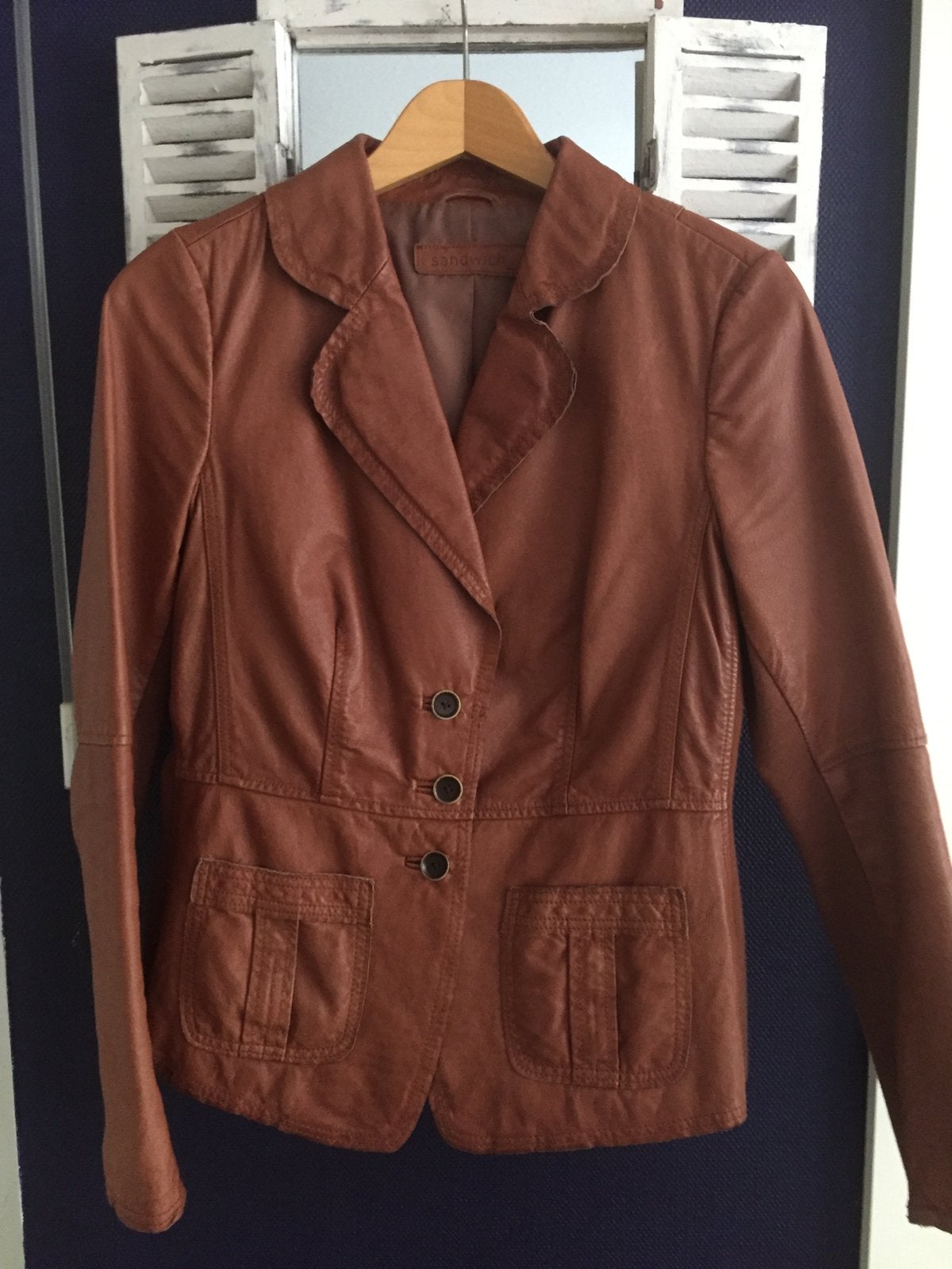 Leren Sandwich blazer, zgan, 40, Ophalen of Verzenden, Zo goed als nieuw, Maat 38/40 (M), Bruin