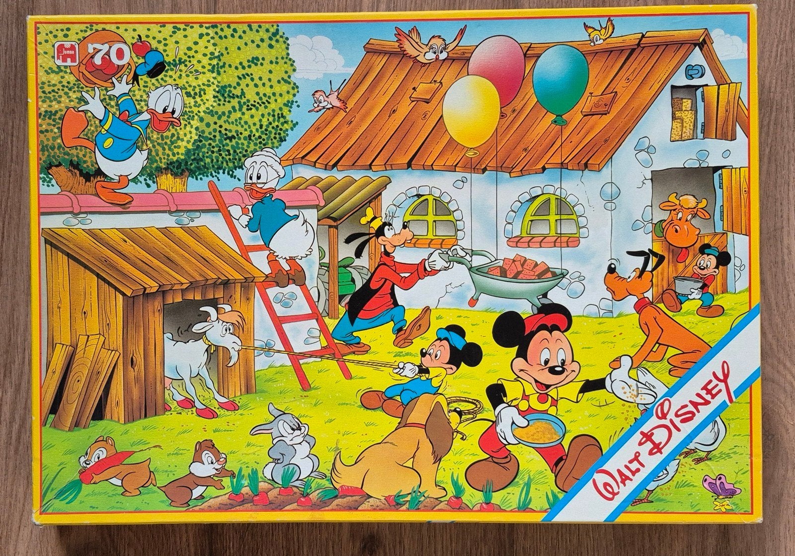 Vintage Disney puzzel 70 stukjes met Donald Duck en vrienden, Ophalen of Verzenden, Meer dan 50 stukjes, Gebruikt, 4 tot 6 jaar